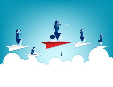 Kağıt uçakla uçan iş adamları. İş vektörünü kavra
