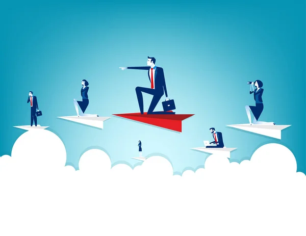 Biznesmeni latający papierowym samolotem. Koncepcja wektora biznesu i — Wektor stockowy