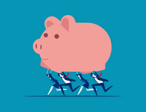 Equipa de negócios a segurar o Piggy Bank. Conceito negócio vetor illust — Vetor de Stock