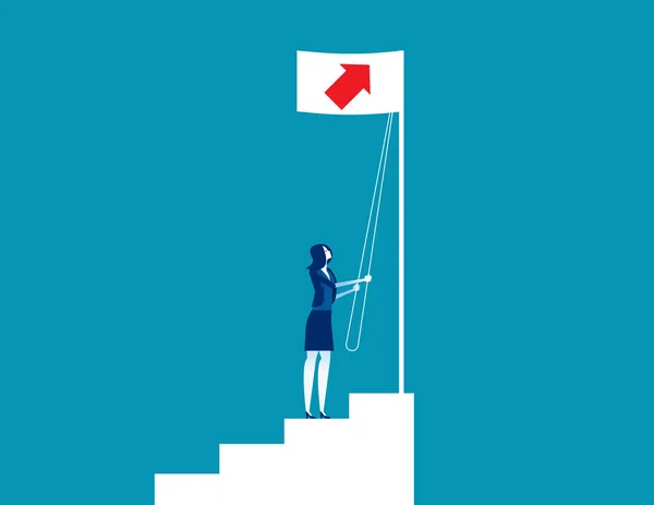 La mujer de negocios levanta una bandera de crecimiento. Concepto negocio vector illus — Archivo Imágenes Vectoriales