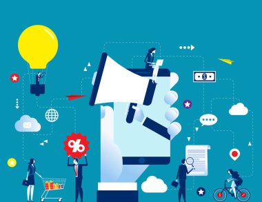 Mobil reklam pazarlaması. İş vektörü illüstrati kavramını kabul et