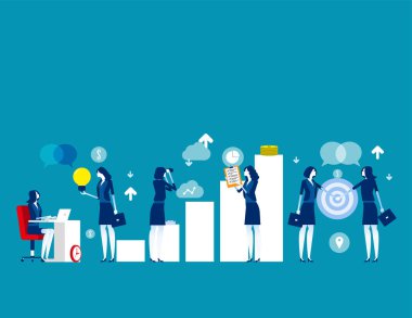 İş Başlat. Çizgi film vektör illüstrasyonunu kavra, düz otobüs