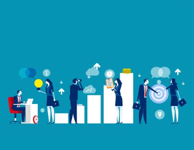 İş Başlat. Çizgi film vektör illüstrasyonunu kavra, düz otobüs