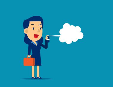 İş kadını dezenfekte ediyor. Konsept ofis vektörü illus