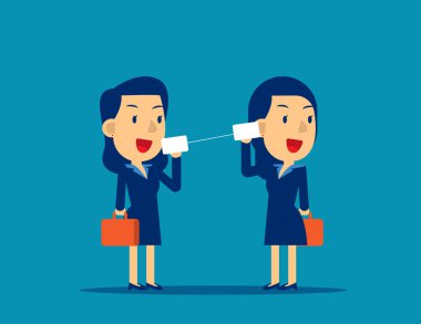 İş ekibi teneke kutularla iletişim kuruyor. İş kavramı