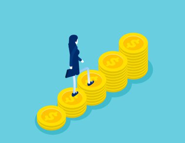 Isometric businessman walking on money step to success. Concept business isometric vector illustration, Isometric Flat cartoon character style design. clipart