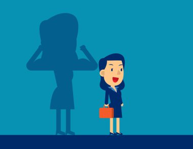 Kariyeri gölgede kalmış bir iş kadını. İş dünyasının başarı vektörü illüstrasyonu, Güçlü, başarılı, düz çizgi film tarzı tasarımı