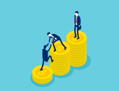 İyi bir iş ekibinin başarısı. Kavramsal izometrik iş başarılı vektör çizimi, Finansal, Finans ve ekonomi, Banner & Şablon, Isometric düz çizgi film karakter tasarımı.
