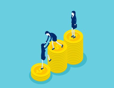 İyi bir iş ekibinin başarısı. Kavramsal izometrik iş başarılı vektör çizimi, Finansal, Finans ve ekonomi, Banner & Şablon, Isometric düz çizgi film karakter tasarımı.