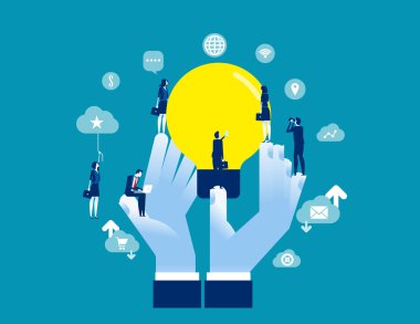 Yaratıcı Fikir Paylaşımını teşvik et. Konsept iş vektörü illüstrasyonu, Beyin Fırtınası, İlham, Hayal gücü.