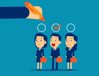 Yönetici el seçimi çalışanı uygun aday. Konsept iş en iyi aday vektör illüstrasyonu, düz çizgi film karakter tasarımı
