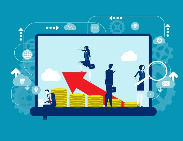 Empresários Aplicam Tecnologia Para Melhorar Atividades Dinheiro Conceito Ilustração Vetor —  Vetores de Stock