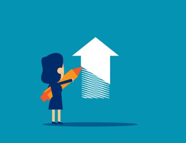 Geliştirme işi. İş büyüme vektörü illüstrasyonunu kavramsallaştır, düz çizgi film karakter tasarımı.