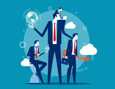 İş dünyasının lideri. Konsept iş takım çalışması vektör çizimi, Ofis grubu, Şirket