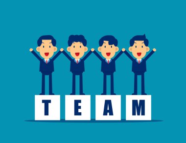 Çocuk ofisi takım çalışması. İş kavramları vektör illüstrasyonuna, ellere, düz iş karikatürüne katılır.