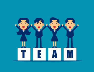 Çocuk ofisi takım çalışması. İş kavramları vektör illüstrasyonuna, ellere, düz iş karikatürüne katılır.