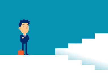 Kararları olan bir adam. İş yönündeki vektör illüstrasyonunu, stratejisini, yassı çocuk iş karikatürünü kavramsallaştır.