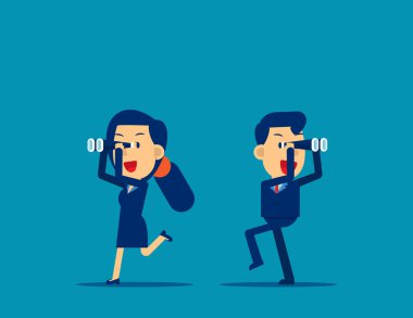 Teleskopla başarılı bir iş. Konsept iş vizyon vektörü, çocuk işi, rekabetçi, düz iş karikatürü