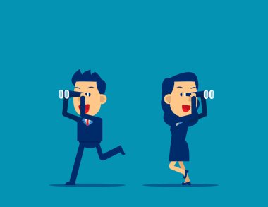 Teleskopla başarılı bir iş. Konsept iş vizyon vektörü, çocuk işi, rekabetçi, düz iş karikatürü