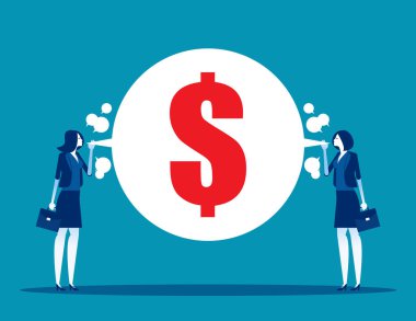 İş adamları mali konuları konuşuyor. Konsept işletme finans pazarlama vektör illüstrasyonu, düz iş çizgi film stili tasarımı.