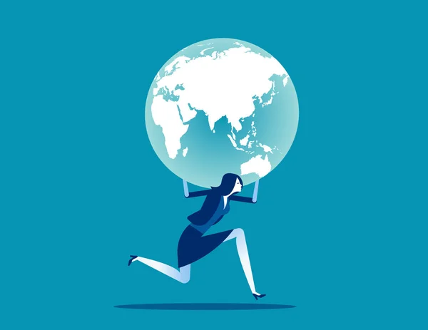 Holding Globe Concept People Earth Vector Illustration Flat Cartoon Style — Stock Vector