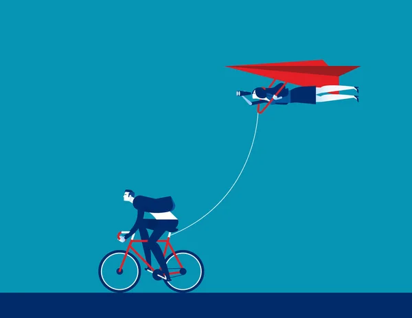 Teamwork Zum Erfolg Konzept Business Team Vektor Illustration Fahrrad Papierflieger — Stockvektor