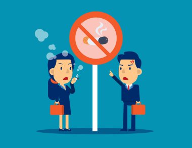 Kötü insan işareti altında sigara içmez. Vektör düz çizgi film biçimi tasarımı.