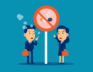 Kötü insan işareti altında sigara içmez. Vektör düz çizgi film biçimi tasarımı.