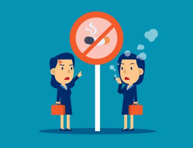 Kötü insan işareti altında sigara içmez. Vektör düz çizgi film biçimi tasarımı.