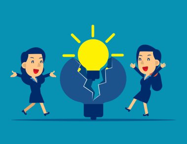 Yeni iş fikirleri. Konsept iş vektör illüstrasyonu, Mutlu düz çizgi film karakteri