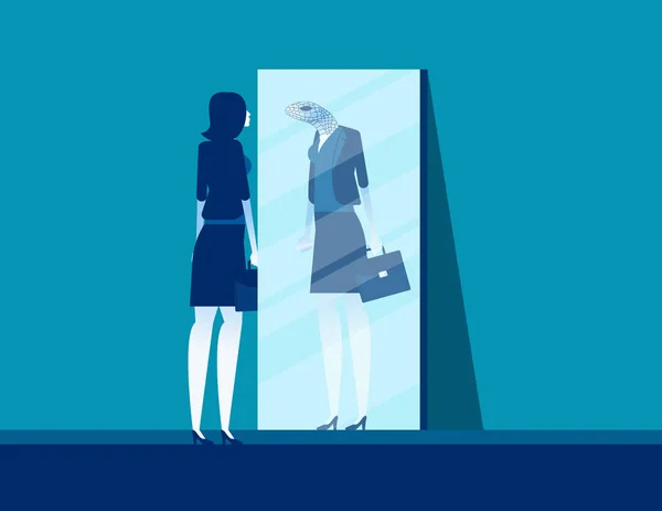Businesswoman Mirror Reflect Yourself Concept Business Vision Vector Illustration Fraud — 스톡 벡터