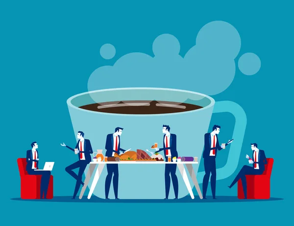 Biznesmeni Przerwie Kawę Koncepcja Biznesu Relaks Wektor Ilustracji Biurowy Lunch — Wektor stockowy