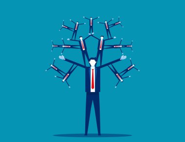 İnsan sosyal ağı. İş adamlarının vektör illüstrasyonunu, bağlantısını, takım çalışmasını kavramsallaştır