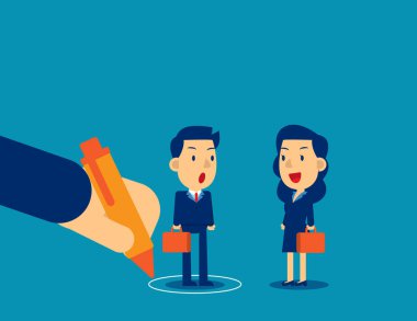 Çemberin içinde ve dışında iş adamı. İş özgürlüğü konsepti, düz çocuk şirin çizgi film vektör çizimi