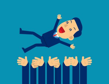 Takım lideri havalandı. Meslektaşlar ve Takım Çalışması Konsepti, Sevimli çizgi film karakter tasarımı.