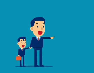 Deneyimli iş adamı yön bulma konusunda başarılı. Tavsiye. İş danışmanı konsepti, şirin çizgi film vektör çizimi tasarımı