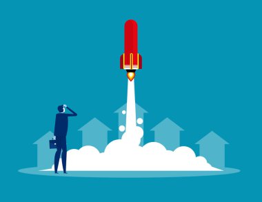 Businessman launches rocket. Concept business startup vector illustration, Successful, Achievement. clipart
