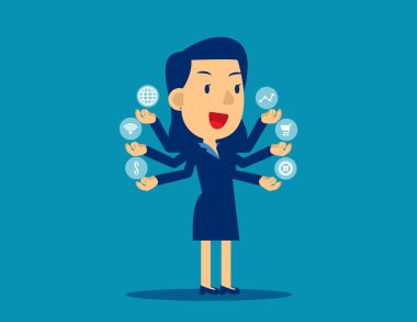 Birden fazla iş. Simge konsepti, şirin çizgi film karakter vektör tasarımı.