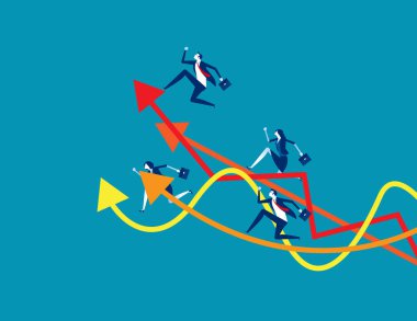 Business team running up to graph. Concept business successful vector illustration, Growth, Development