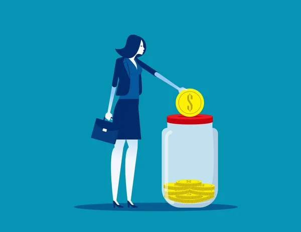 Businesswoman Saving Money Concept Business Financial Vector Illustration Assistance Deposit — 图库矢量图片