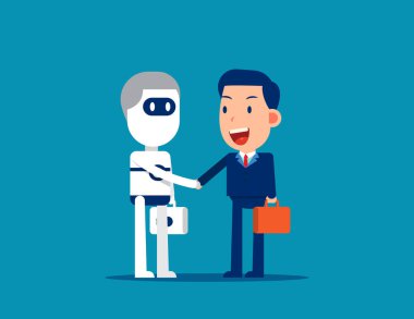 Human and robot handshake. Business relationship concept, Artifi