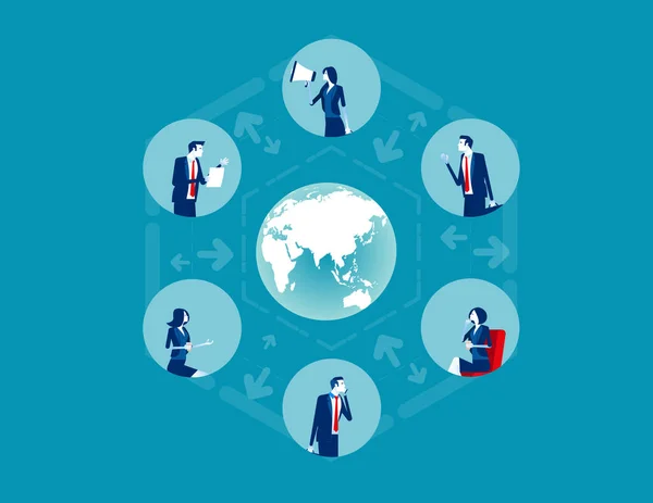 Les Gens Affaires Communiquent Équipe Concept Business Réseau Mondial Illustration — Image vectorielle