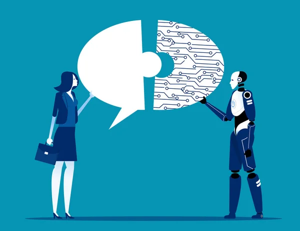 Businesswoman connecting with robot technology. Concept business