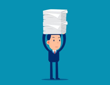 Bir sürü belge. İş yükü konsepti. Şirin bir çizgi film seçimiydi.