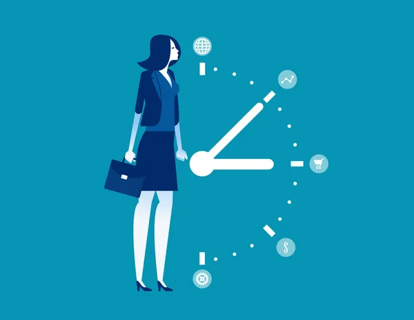ビジネスの女性と時間管理。コンセプトビジネスシステムvect — ストックベクタ