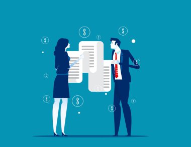 İnsanlar uzun kağıt faturalar arıyor. Konsept para faturası vec