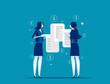 İnsanlar uzun kağıt faturalar arıyor. Konsept para faturası vec