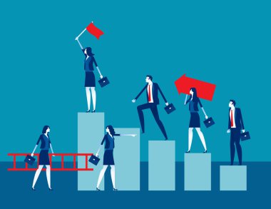 İnsanlar hedefe doğru gidiyor. Ticari başarı vektör illüstrasyonunu, başarıyı, düz iş çizgi film stili tasarımını kavra.