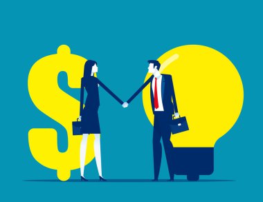 Yaratıcı projelere ve yeniliğe finansal yatırımlar. El sıkışma ve anlaşma kavramı
