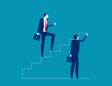Lider kariyer basamaklarını tırmanıyor. İş yönü seçim vektörünü kavramsal kabul et, insan çizim merdiveni